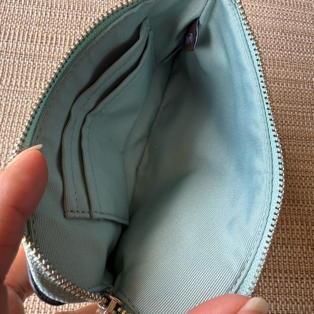 Coach Teal Green Pebbled Leather Wristlet Clutch - Picture 3 of 4